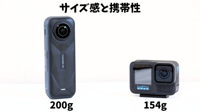 Insta360 X5 & GoPro13のサイズ感のキャプション