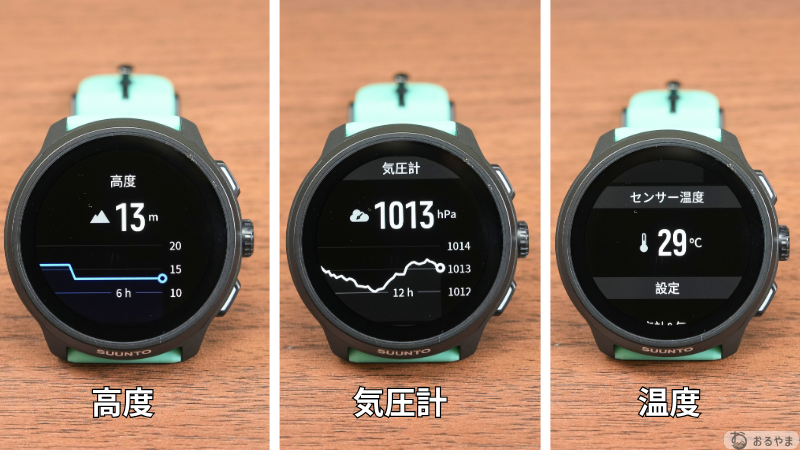 SUUNTO RUN 2の高度・気圧計・温度の表示画面