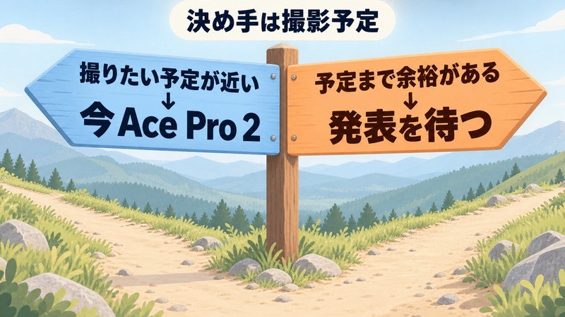 撮りたい予定が近いならいまAce Pro 2、余裕があればAce Pro 3の発表を待つ分かれ道の図
