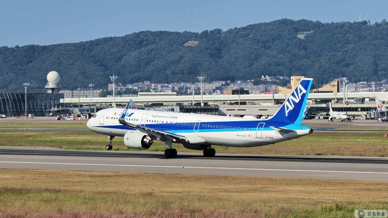 9倍ズームで撮影したANAの旅客機