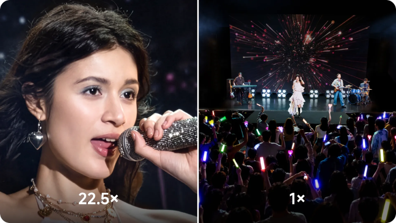 超望遠レンズの1倍と22.5倍の比較（ライブステージモード）