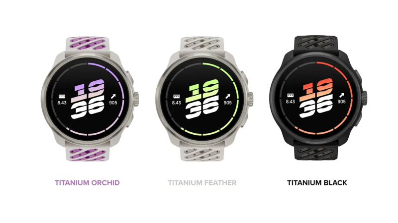 SUUNTO RACE 3Sの3色（Titanium Orchid・Titanium Feather・Titanium Black）